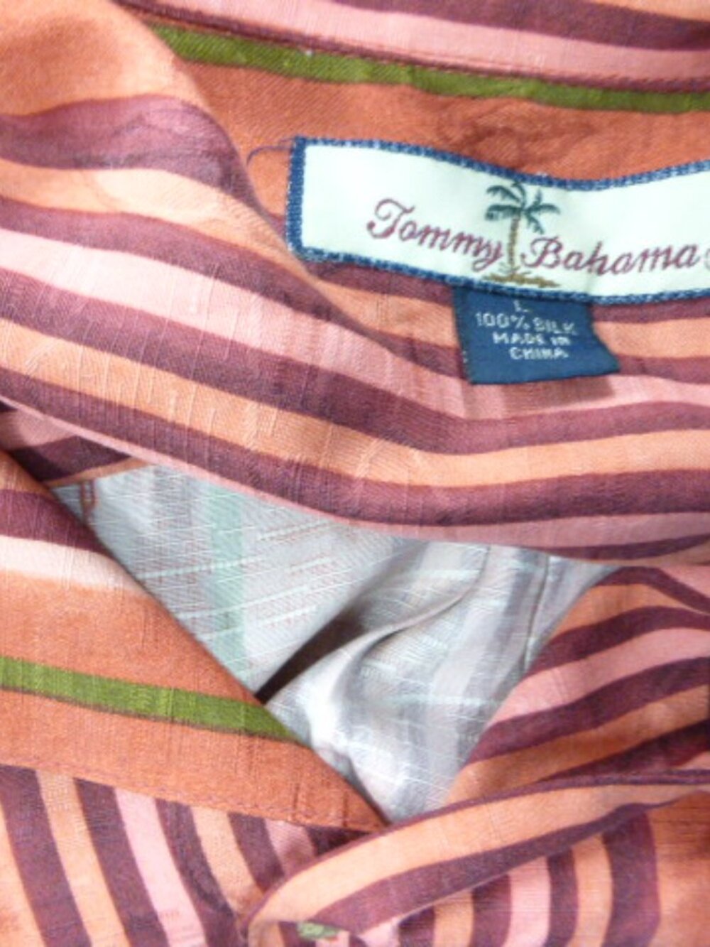 TOMMY BAHAMA vertical stripe silk hawaiian shirt L - Picture 5 of 5